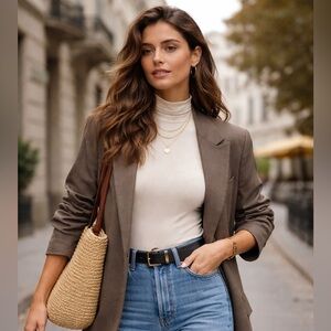 Reformation Cream Mock Neck Long Sleeve Top